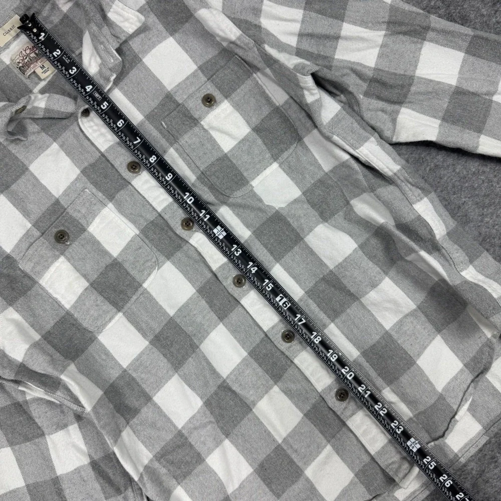 J Crew Classic Fit Double Brushed Flannel Shirt‎ Plaid Grey White Size Medium